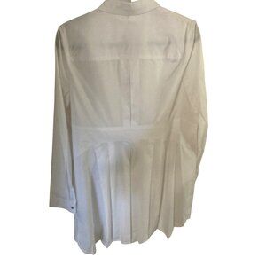 Premier Woman's White Button Down Long Shirt Belted Pleated Rear Large NWT